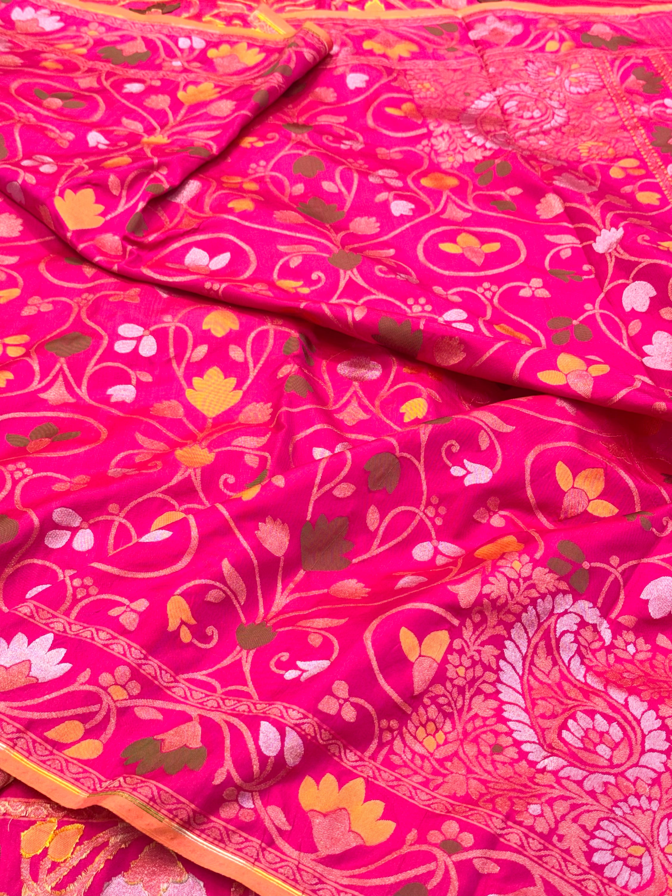 Pink Pure Mulberry Katan Silk Jamdani Handwoven Banarasi Saree