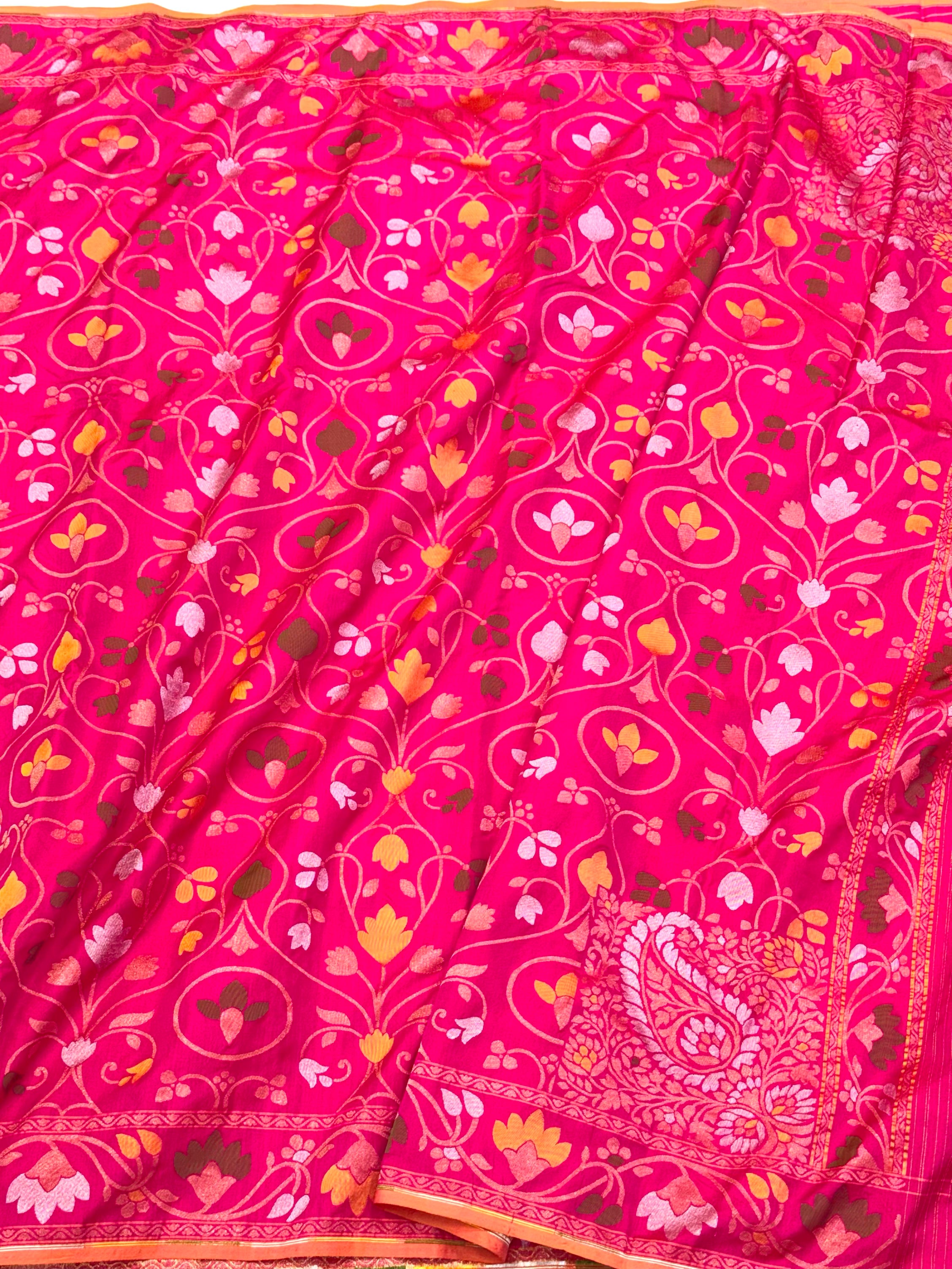 Pink Pure Mulberry Katan Silk Jamdani Handwoven Banarasi Saree