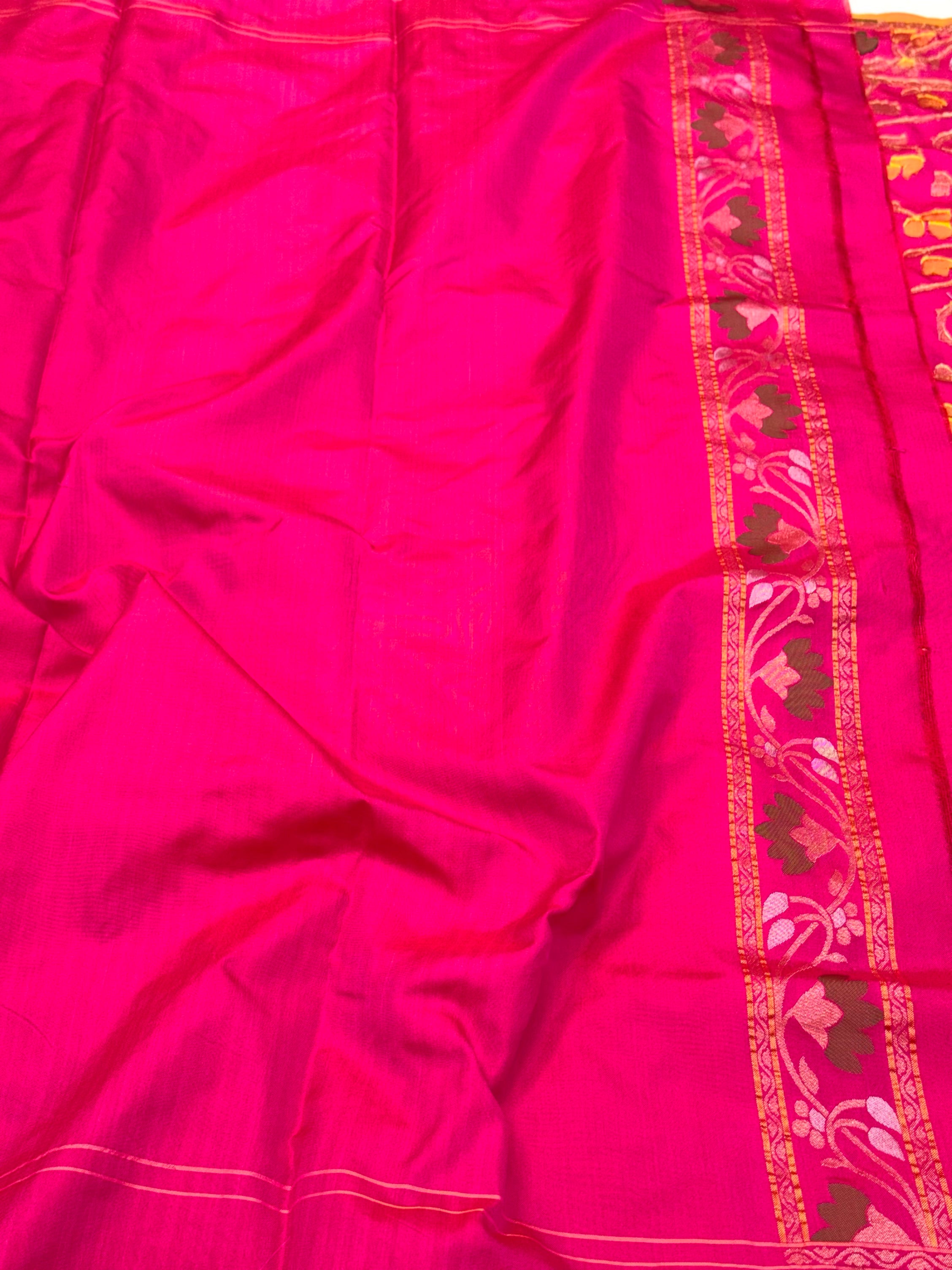 Pink Pure Mulberry Katan Silk Jamdani Handwoven Banarasi Saree