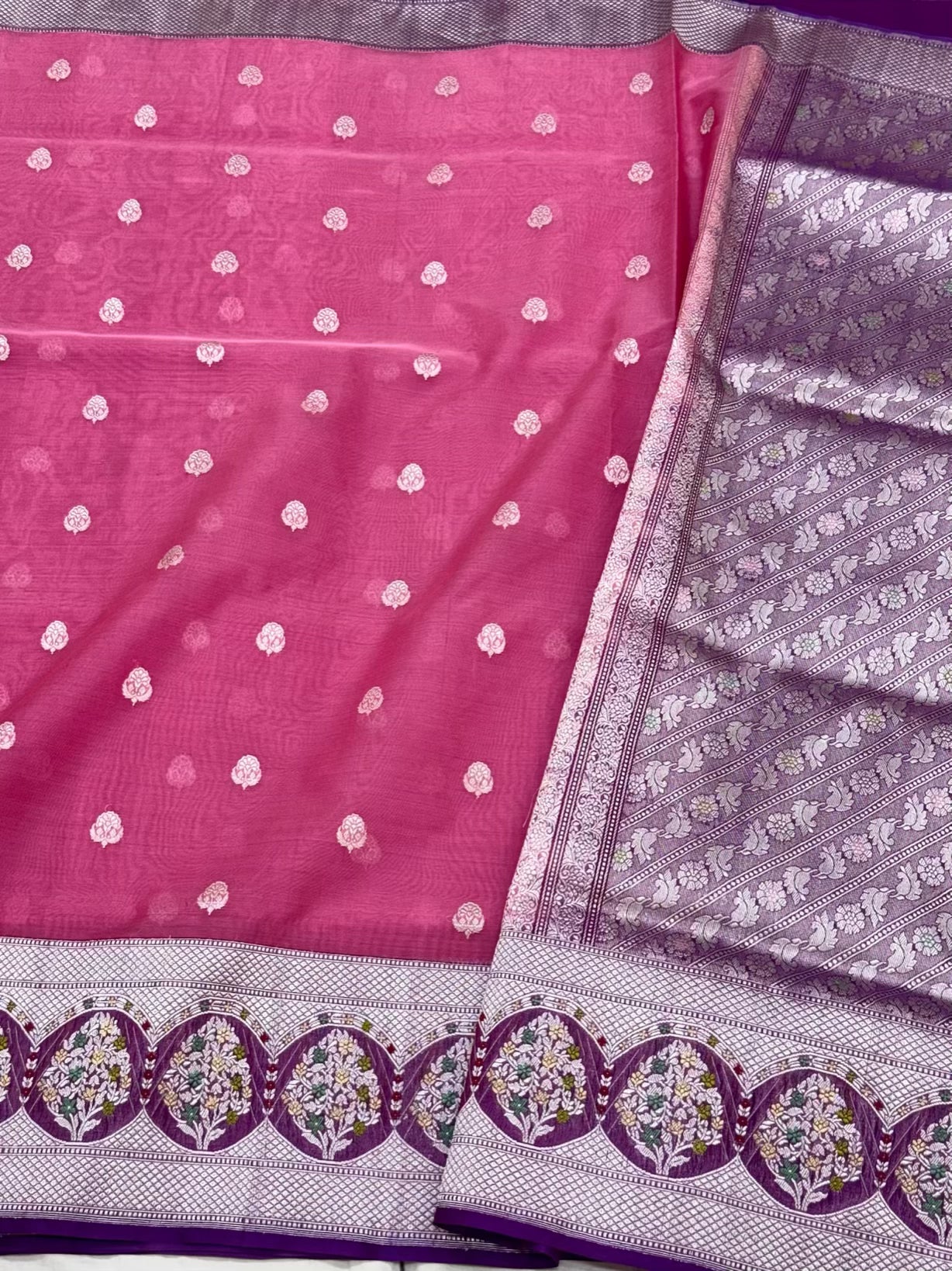 Mulberry Pink Handwoven Banarasi Saree - Kadhwa Weave |Pure Kora Mulberry Silk Banarasi Saree