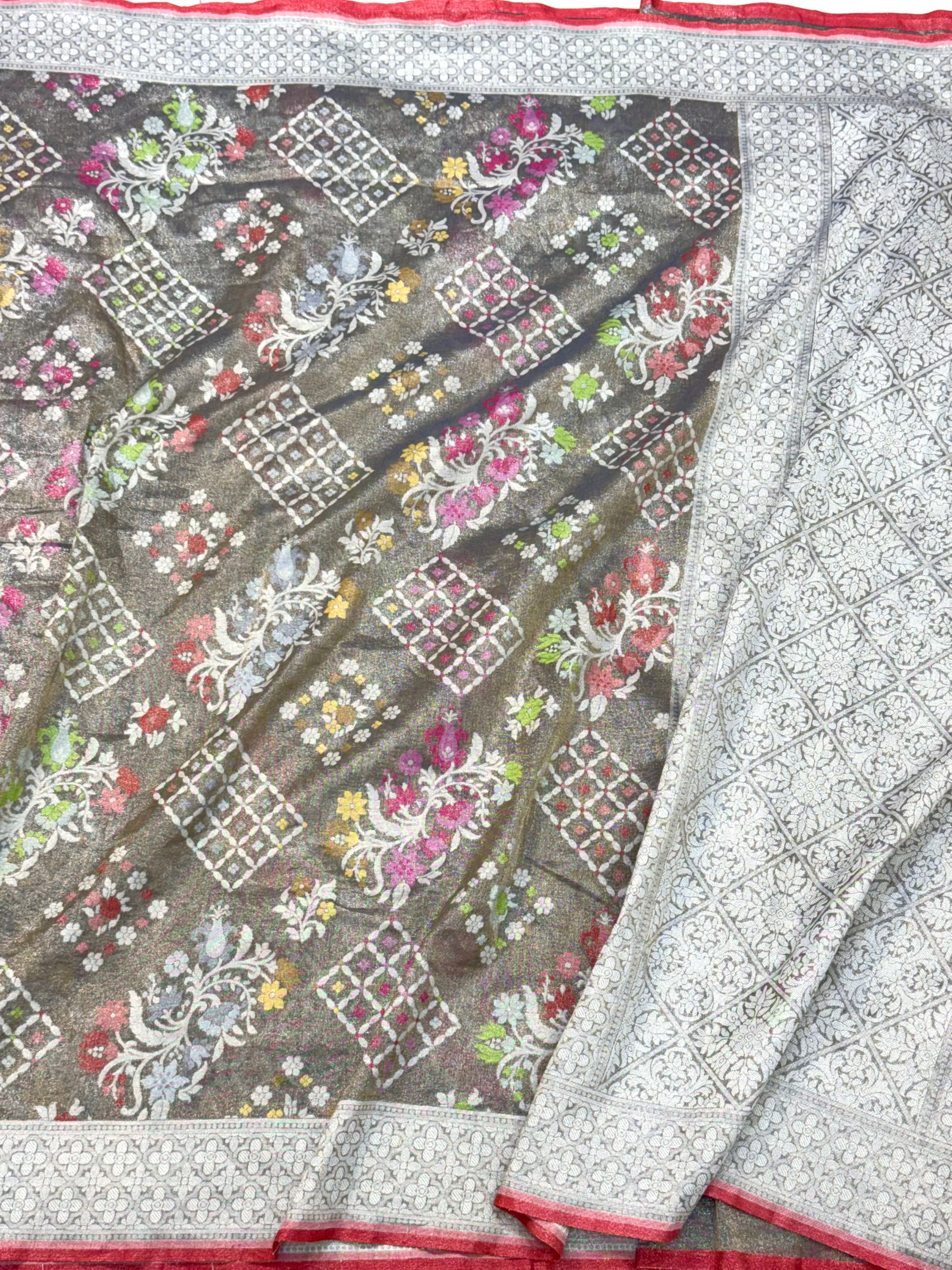 Water Gold Pure Muslin Cotton Tissue Jamdani Ektara Weave Handloom Banarasi Saree