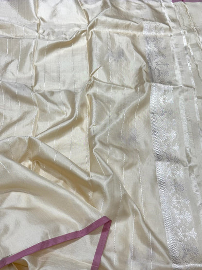 Ivory Pure Mulberry Ektara Silk - Pure Katan Silk Handwoven Saree | Kadhwa  Ektara Technique| Banarasi Saree