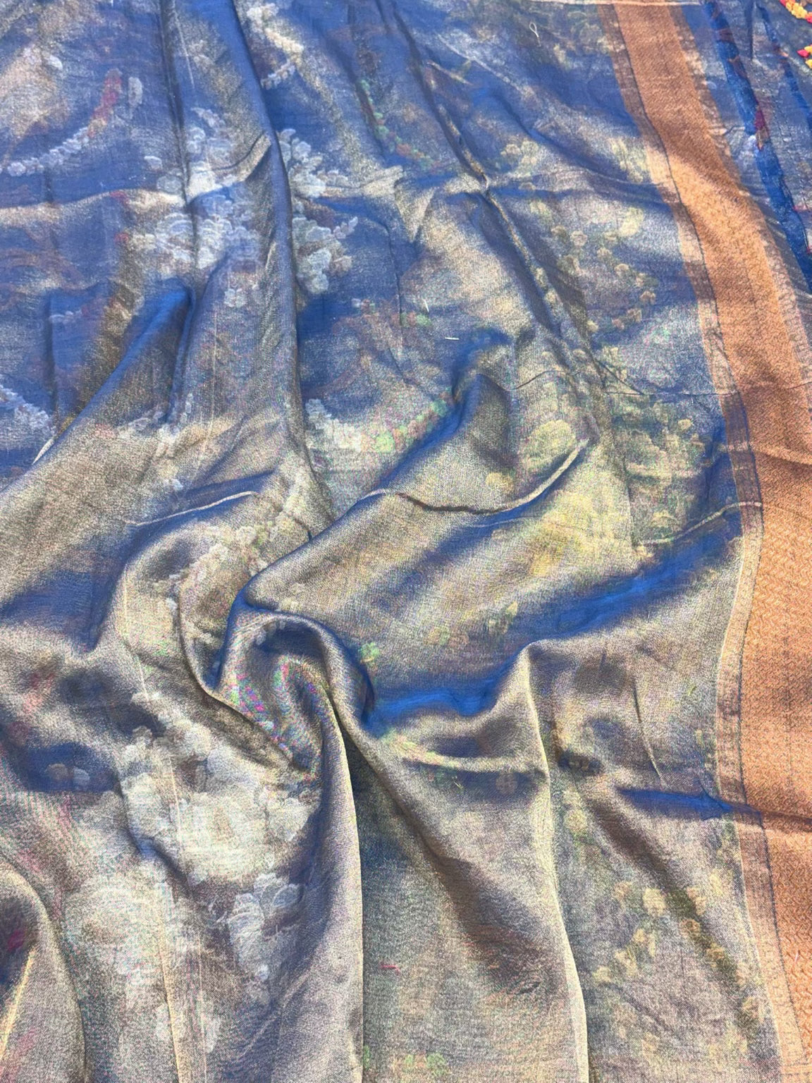 Blue Pure Tissue Silk | Pure Cotton Tissue Jamdani Handloom Modern Banarasi Lightweight Saree