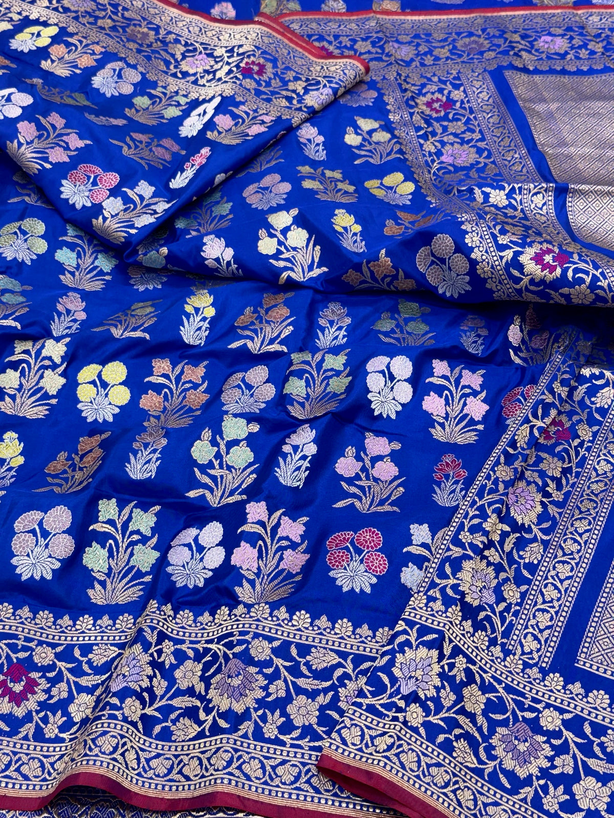 Royal Blue Banarasi Pure Double Katan Mulberry Silk Handwoven Modern Saree | Kadhwa Technique