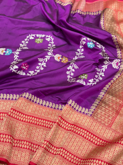 Purple Pure Katan Mulberry Silk Handwoven | Kadhwa ,Kadhiya + Ektara Technique | Modern Contemporary Banarasi Premium Saree