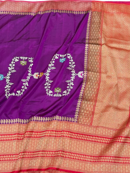Purple Pure Katan Mulberry Silk Handwoven | Kadhwa ,Kadhiya + Ektara Technique | Modern Contemporary Banarasi Premium Saree