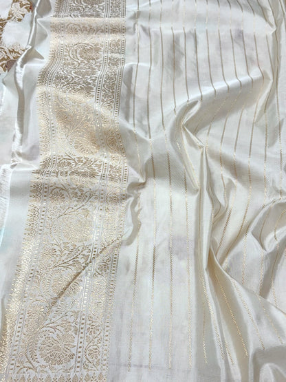 Off White Handwoven Banarasi | Kadhwa Technique | Pure Double Katan Mulberry Silk Saree - A New Era Of Elegance