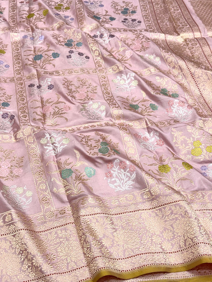 Baby Pink Pure Mulberry Double Katan Silk | Kadhwa Technique | Handwoven Banarasi Saree - The Luxury Drape