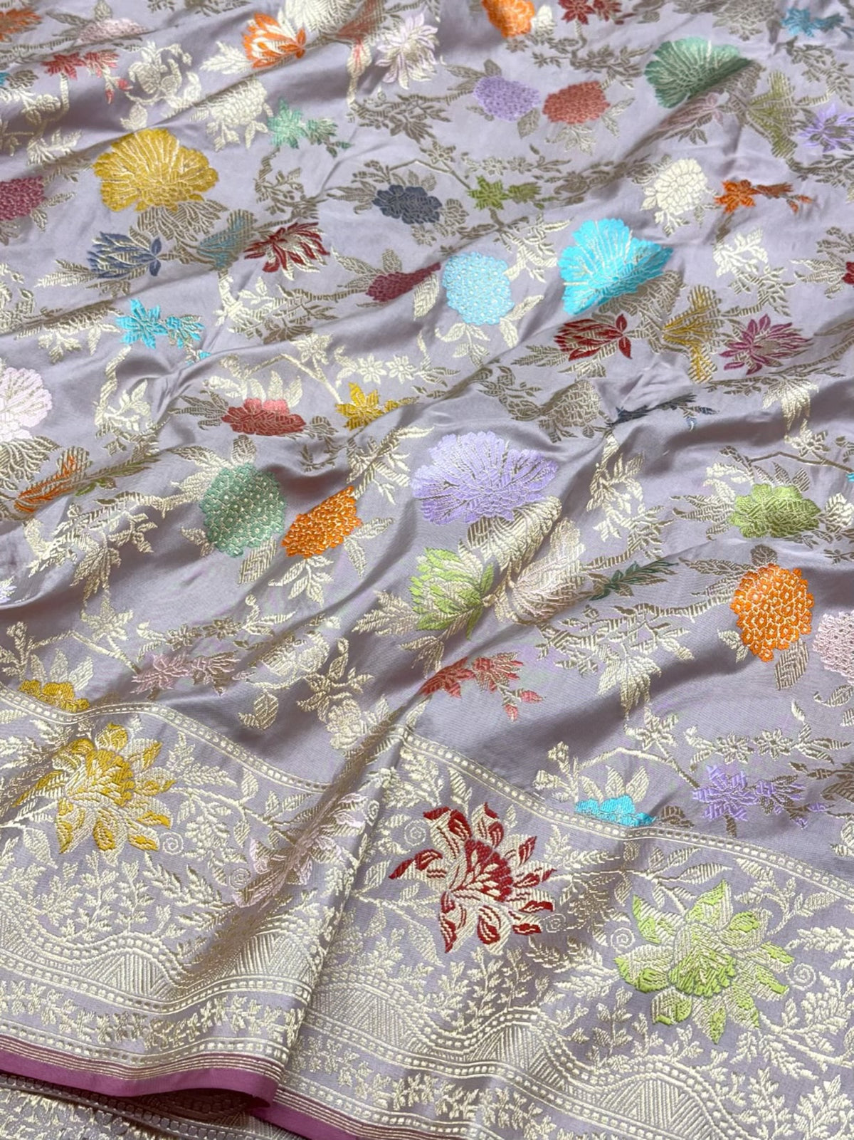 Dusty Lilac Exclusive Premium Banarasi Luxury Saree | Pure Double Katan Mulberry Silk - Kadhwa Technique Handwoven Saree | The Statement Saree