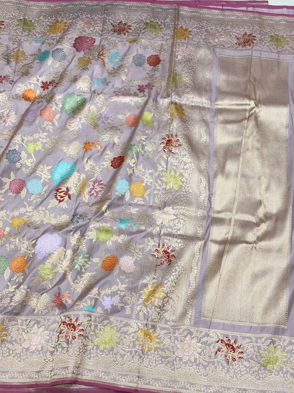 Dusty Lilac Exclusive Premium Banarasi Luxury Saree | Pure Double Katan Mulberry Silk - Kadhwa Technique Handwoven Saree | The Statement Saree
