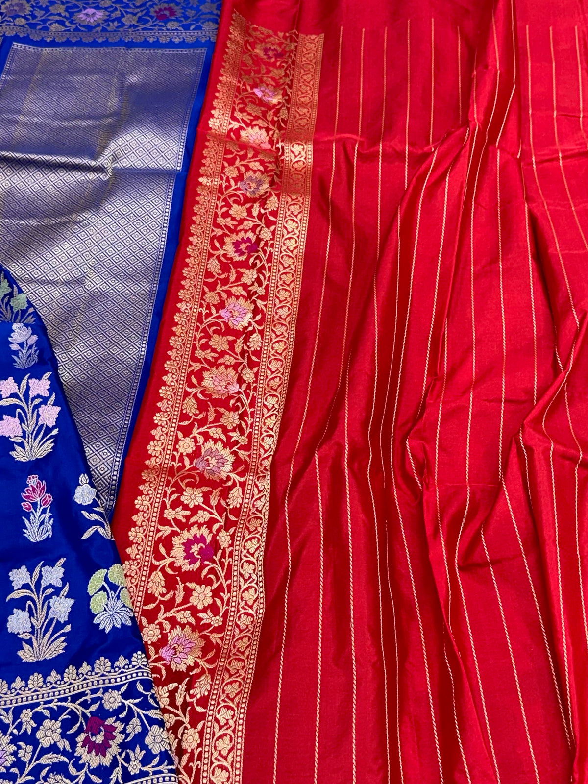 Royal Blue Banarasi Pure Double Katan Mulberry Silk Handwoven Modern Saree | Kadhwa Technique