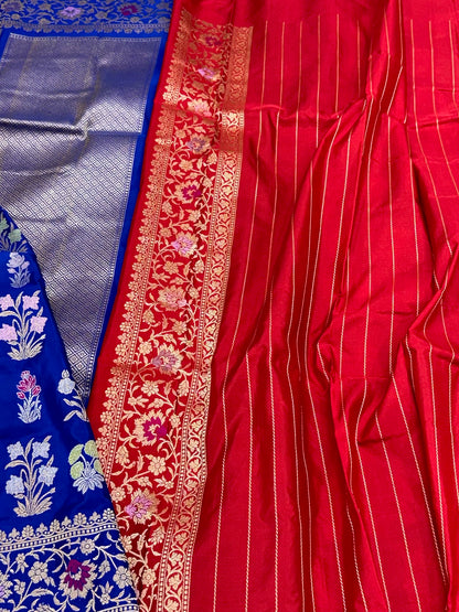 Royal Blue Banarasi Pure Double Katan Mulberry Silk Handwoven Modern Saree | Kadhwa Technique