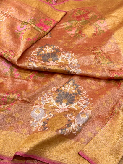 Rustic Orange Pure Muslin Cotton Tissue Jamdani Handloom Banarasi Saree - Ektara Weave