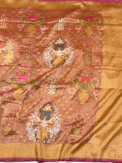 Rustic Orange Pure Muslin Cotton Tissue Jamdani Handloom Banarasi Saree - Ektara Weave