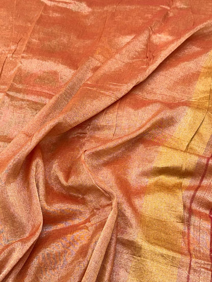 Rustic Orange Pure Muslin Cotton Tissue Jamdani Handloom Banarasi Saree - Ektara Weave