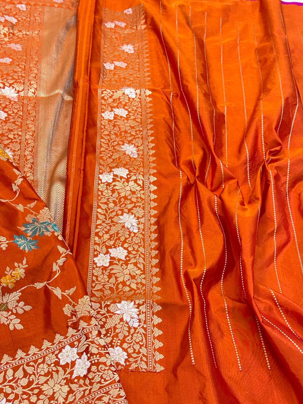 Orange Handwoven Banarasi Pure Mulberry Katan Silk Saree | Kadhwa Techinque Premium Banarasi Luxury Saree